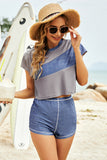 Tank, Color Block Round Neck Tee and Shorts Three-Piece Swim Set