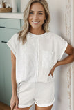 Pocketed Round Neck Top and Shorts Set