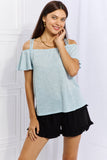 Culture Code On The Move Full Size Off The Shoulder Flare Sleeve Top in Ice Blue