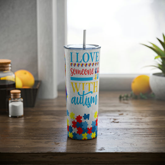 Autism Skinny Steel Tumbler with Straw, 20oz