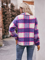 Plaid Dropped Shoulder Collared Jacket