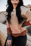 Khaki Color Block Knitted Pullover Sweater