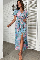 Floral Tie-Waist Slit Surplice Maxi Dress