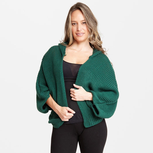 Lightweight Dolman Sleeve Hooded Knit Cardigan