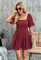 Square Neck Short Sleeve Smocked Romper