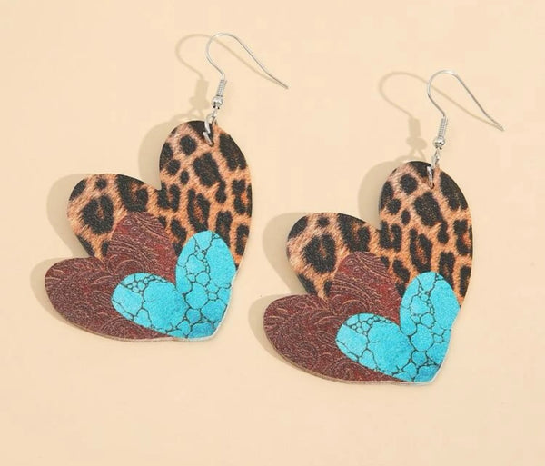 Turquoise Leopard Heart Earrings