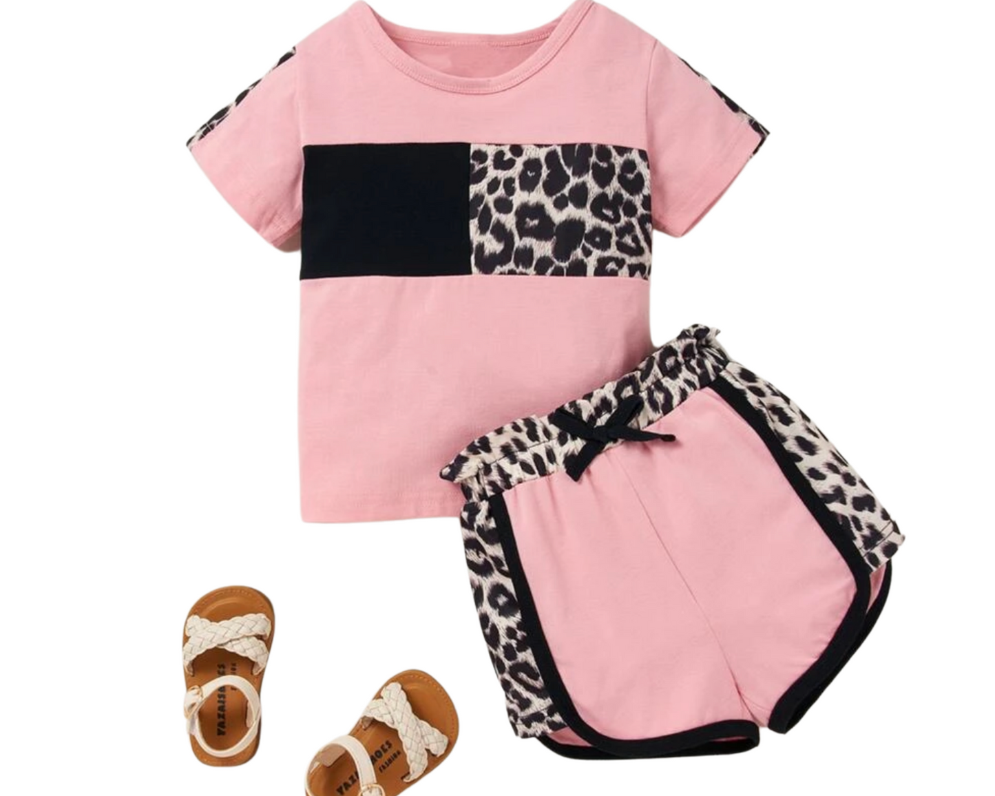 Toddler Girls Leopard Colorblock Tee & Track Shorts