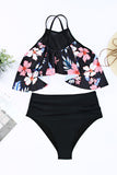 Black Mesh Floral Two Piece Swimsuit