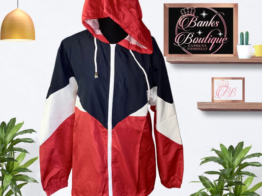 Red & Navy Hooded Windbreaker