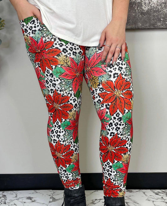 Poinsettia Passion Leggings w/ pockets!