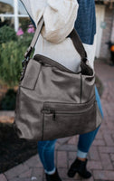 Gray Plain Faux Leather Tote Bag