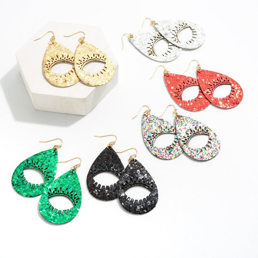 Glitter Teardrop Earring With Eyelash Outline