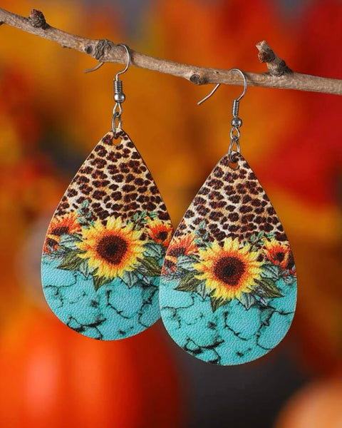 Sunflower Leopard Turquoise Water drop Earrings
