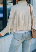 White Cropped Faux Suede Fringed Jacket