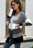 Gray Color Block Open Front Cardigan