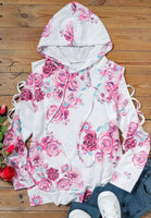 White Cold Shoulder Floral Hoodie