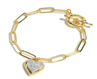 Chain Link Druzy Heart Charm Toggle Bar Bracelet-Multiple Colors Available