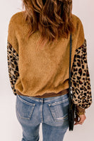 Brown Snuggle Sweatshirt With Leopard Sleeves