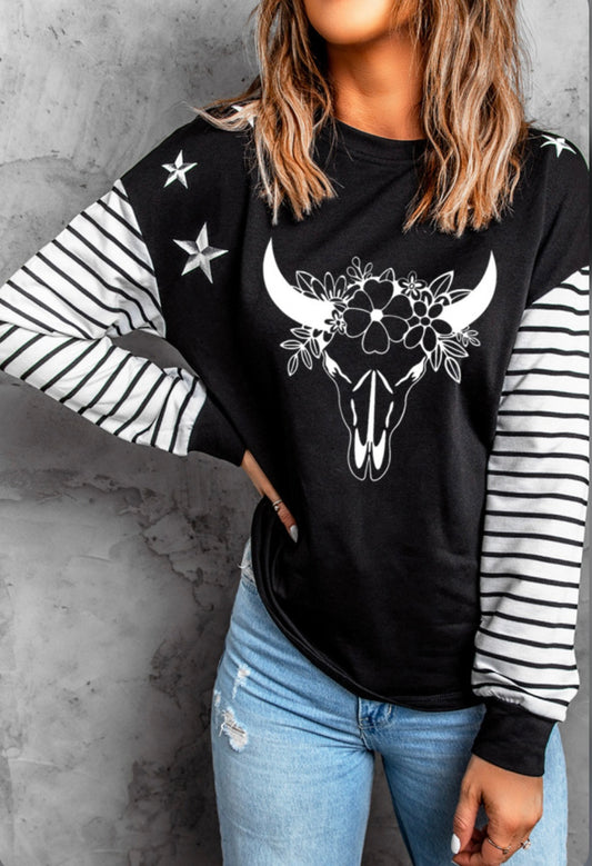 Floral Steer Head Graphic Sweatshirt
