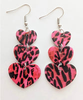 Pink Leopard Heart Dangle Earrings