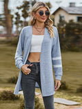 Striped Open Front Dropped Shoulder Cardigan