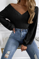 V-Neck Long Sleeve Knit Top