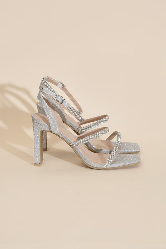 DEVIN SILVER RHINESTONE HEELS