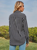 Collared Neck Striped Long Sleeve Shirt