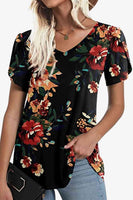 Printed Petal Sleeve V-Neck Blouse