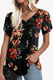 Printed Petal Sleeve V-Neck Blouse