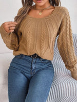 Cable-Knit Round Neck Long Sleeve Sweater