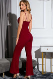 Spliced Lace Sweetheart Neck Flare Leg Jumpsuit