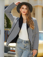 Houndstooth Open Front Long Sleeve Jacket