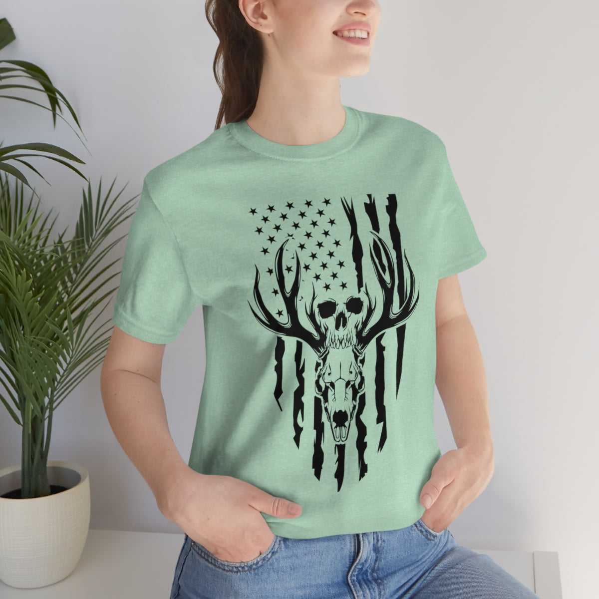 US Deer Skull-Unisex Bella Canvas Jersey Short Sleeve Tee