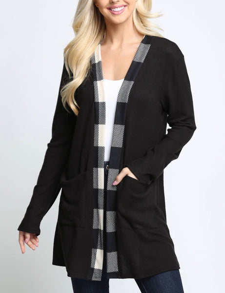 Curvy Plaid Lined Cardigan with pockets