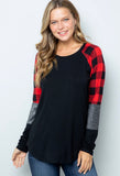 Acting Pro Red Plaid + Shimmer Contrast Long Sleeve Top