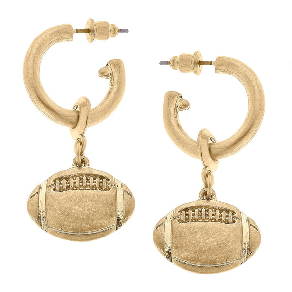 Camille Gold Tone Huggie Hoop Earrings Featuring Football Charms
