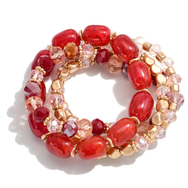 Red & Gold Stackable Beaded Bracelets