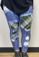 Grinchy Green Plaid Patched Leggings