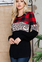 Acting Pro Plaid Leopard Long Sleeve Top