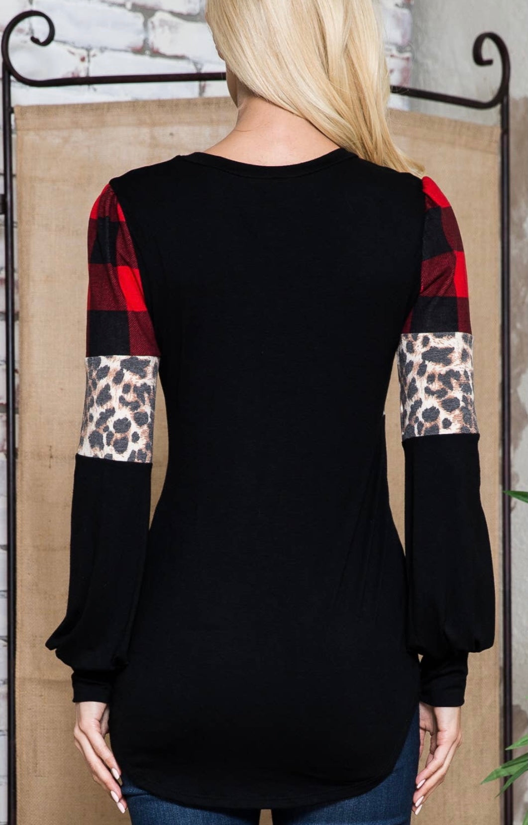 Acting Pro Plaid Leopard Long Sleeve Top