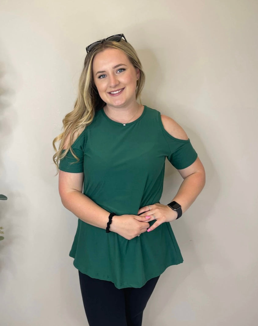 Leggings material Solid Cold Shoulder Tops- multiple colors!