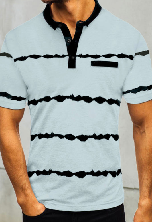 Men’s Striped Collared Shirts-BLK or GRY