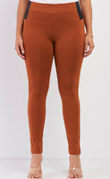 Rust Rubber Side Detail Slim Pants-Curvy