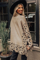 Khaki Leopard Print Oversized Sweater With Side Slits