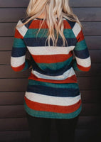 Multicolor Striped W/ Lace Spliced Sleeves Top