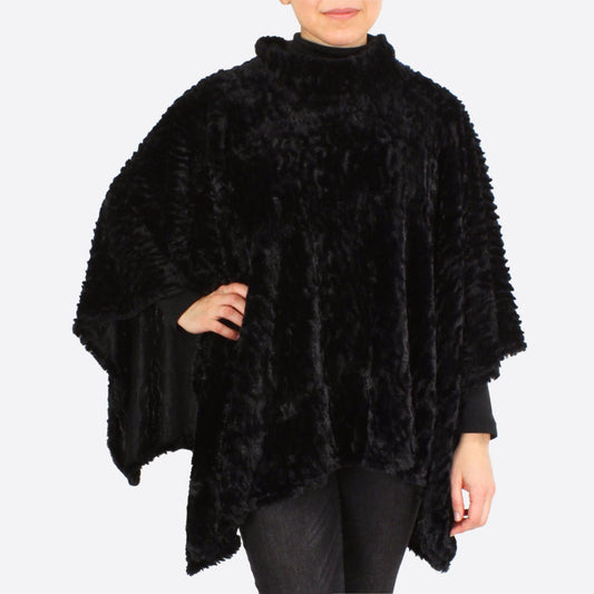 Black Mock Turtleneck Faux Fur Poncho