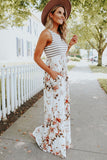 White Striped Floral Sleeveless Maxi Dress