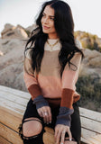 Khaki Color Block Knitted Pullover Sweater