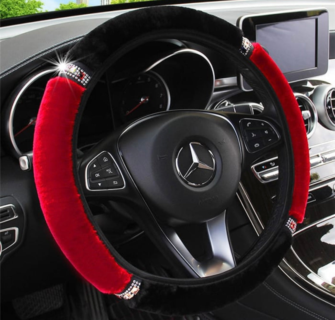 Plush Rhinestone Decorative Steering Wheel Cover